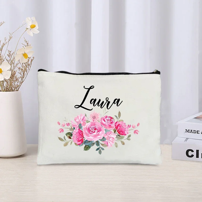 Name Makeup Bag Wedding Bridesmaid Gift Travel Cosmetic Organizer Custom Ladies Purse Office Supplies Storage Bags Pencil Case