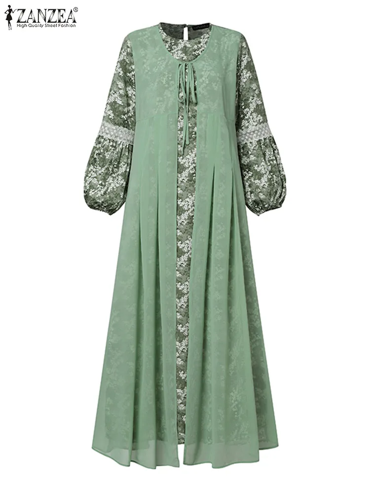 ZANZEA-Vestido largo de manga larga con estampado Floral para mujer, traje Vintage de Abaya musulmana, estilo bohemio, 2024