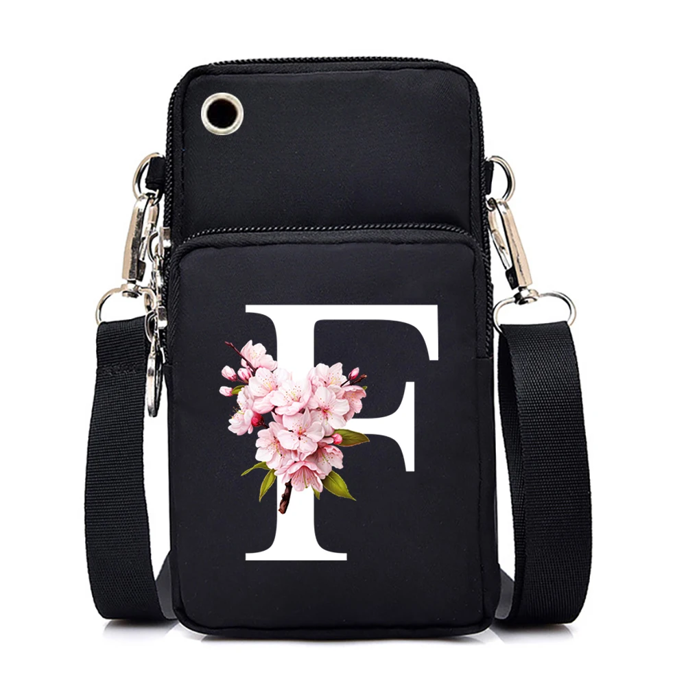 Sakura Alphabet Graphics Small Crossbody Bags Women Fashion Floral Letters Mobile Phone Bag Messenger Bag Lady Purses Handbags