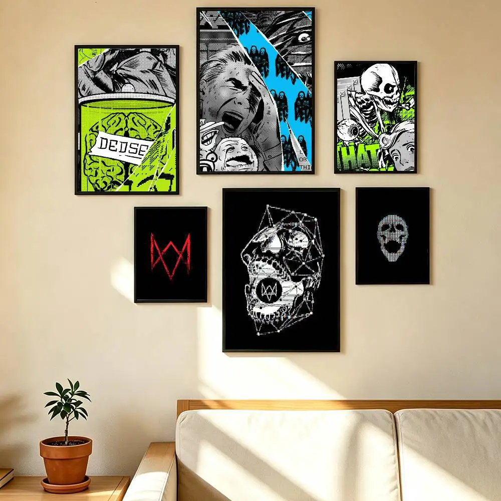 Game Watch Dogs 2 D-Dedsec Poster Waterproof Wall Art Sticker For Bar Living Room Vintage Decor High Quality Print Gift