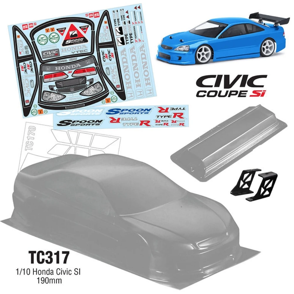 TC317 1/10 Honda Civic SI Clear Lexan Car Body shell W/ Rear Wing for RC Drift Chassis 260mm Wheelbase Tamiya tt02 Kyosho Yokomo