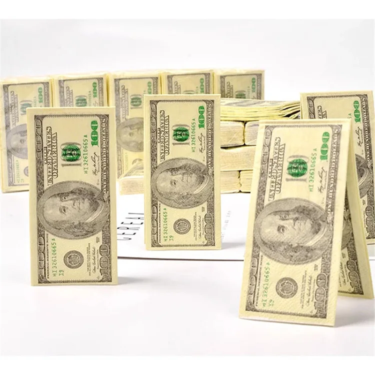 50/100Pcs 100$ Dollars Napkin Us Dollar Bill Money Paper Towel Party Funny Gift Disposable Napkins Wedding Party Decoration