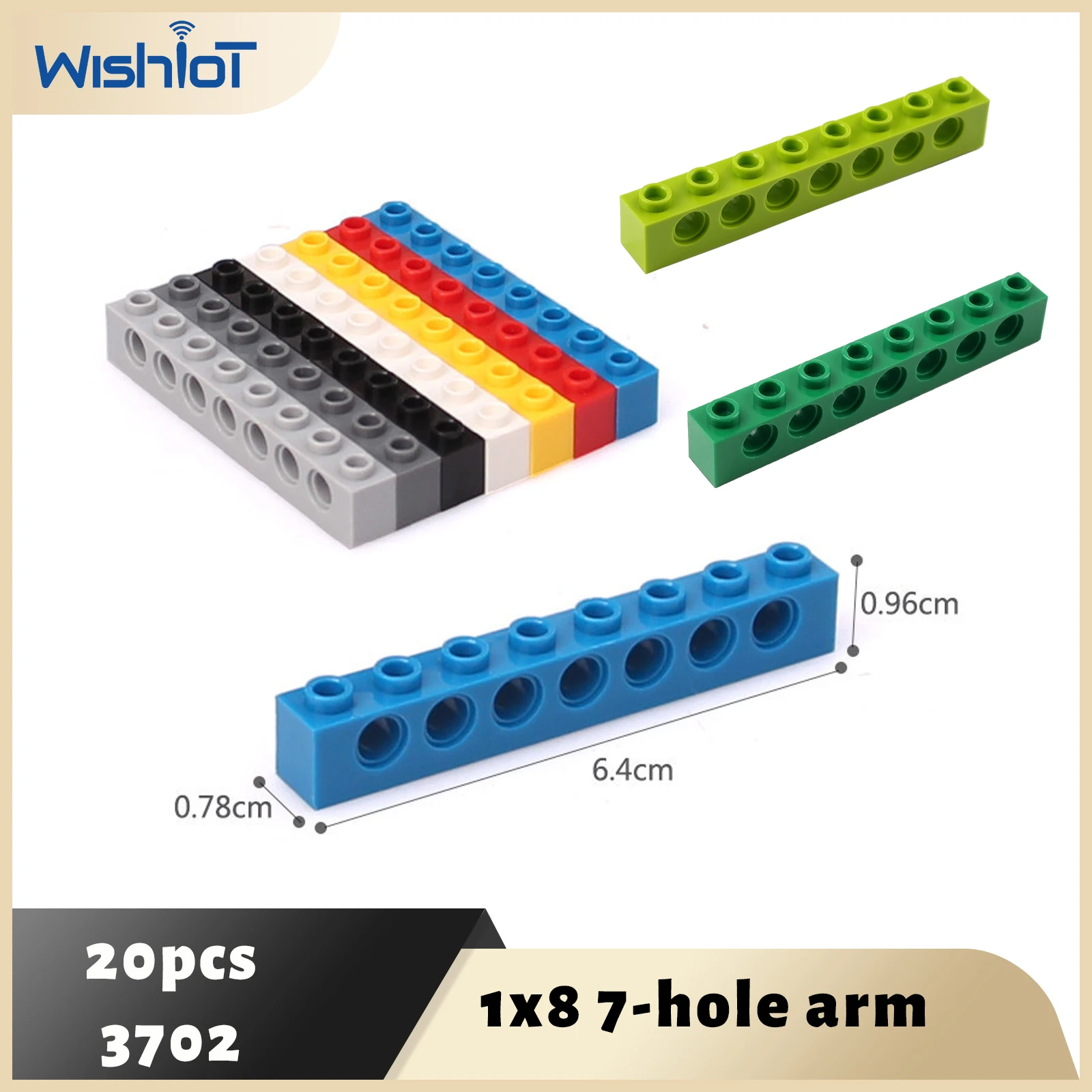 20 STKS 3702 Bouwstenen Technologie Onderdelen 1x8 Beam met 7 Gaten DIY Reparatie Armen Creatieve MOC Bricks Vervanging Accessoires