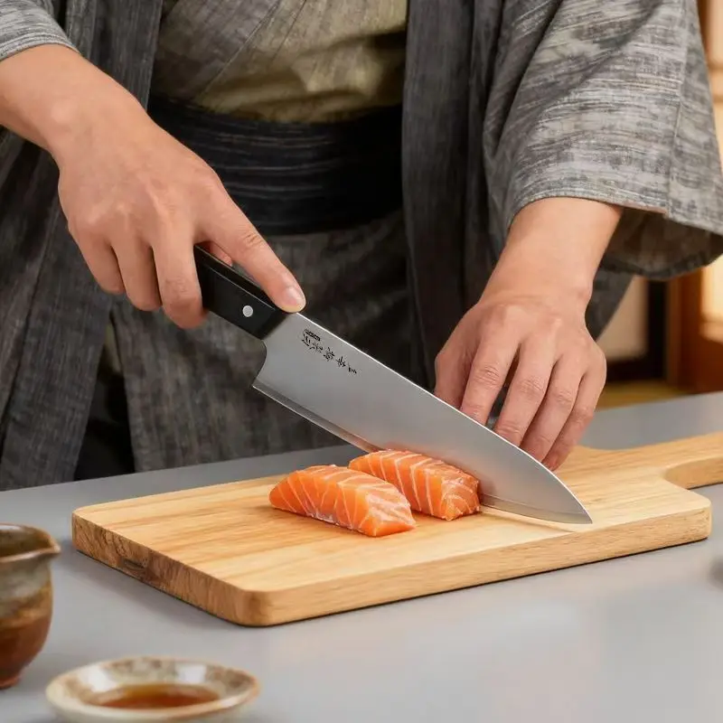 8 Inch Chef Knife SLD Steel Core Sanmai-gawari Blade Gyuto Cleaver Meat Slicing Vegetables Japanese Kitchen Knife Ebony Handle