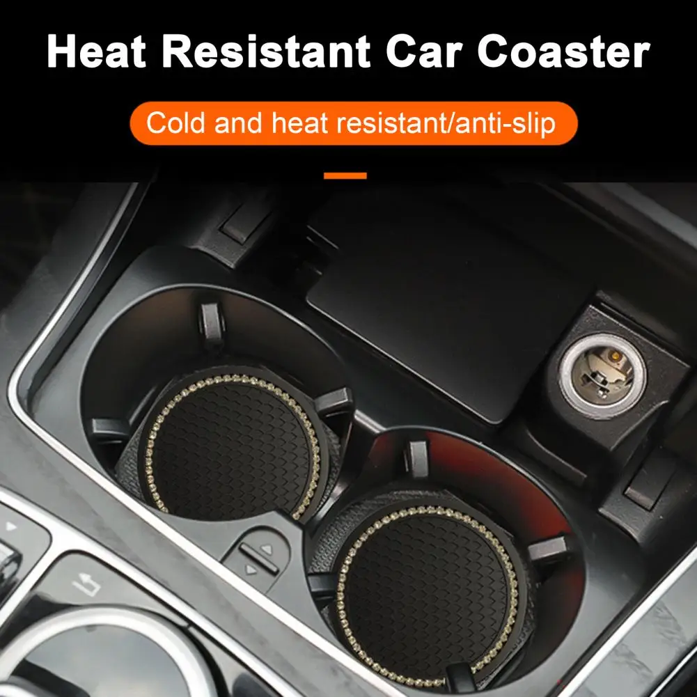 Car Cup Coaster with Bling Rhinestone Round Shape Cup Holder Insert Coaster PVC Anti-scalding Heat Insulation Mat Auto Water Cup