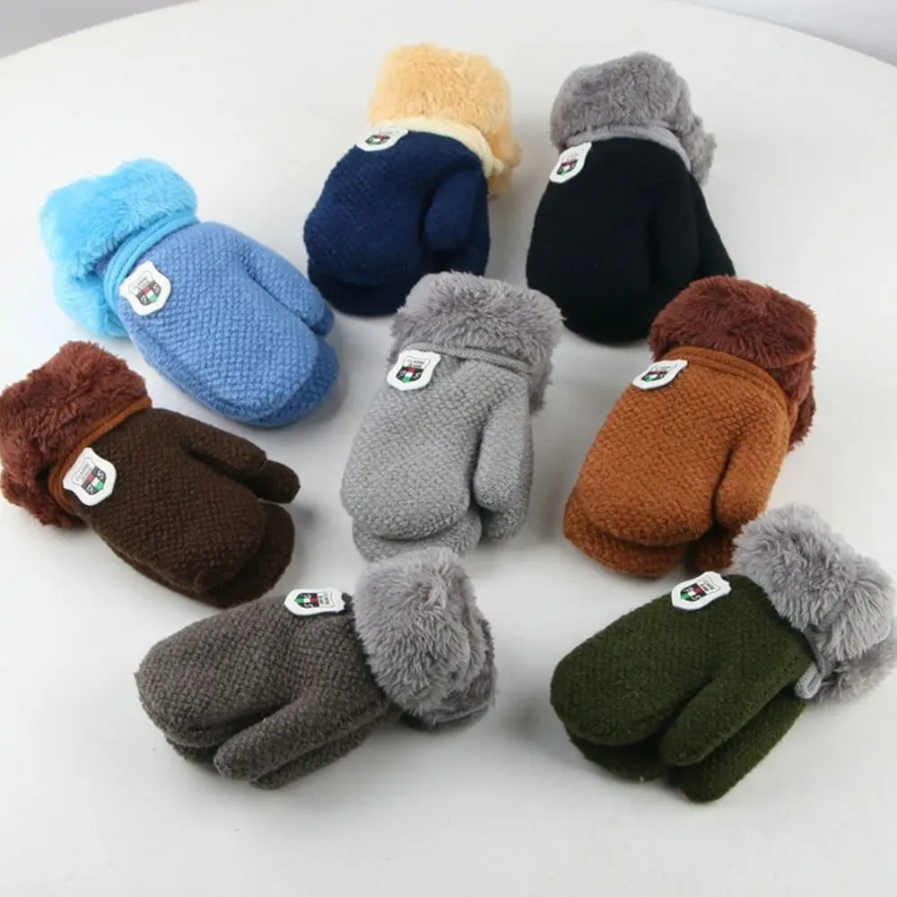 

New Winter Baby Boys Girls Knitted Gloves Plush Hanging Neck Thick Warm Kids Gloves Knitted Mittens Cute For 2-9 years old