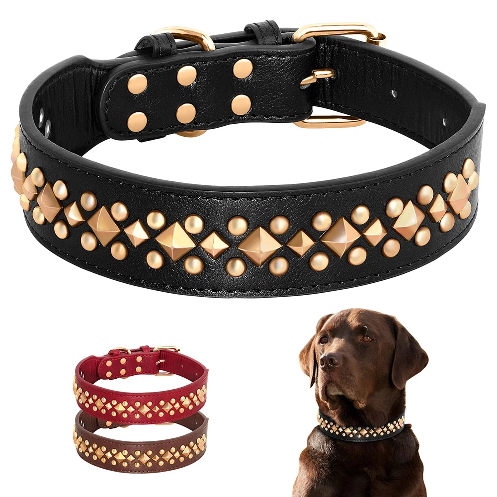 Studded Leather Dog Collar Soft PU Leather Dog Collars Cool Rivet Studded Pet Collar for Medium Large Dogs French Bulldog XL