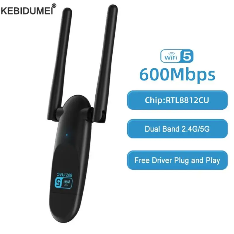 

WiFi Adapter 600Mbps WiFi5 5G&2.4G USB WiFi Card Dongle for Desktop Laptop Wifi Antenna USB Ethernet Network Card