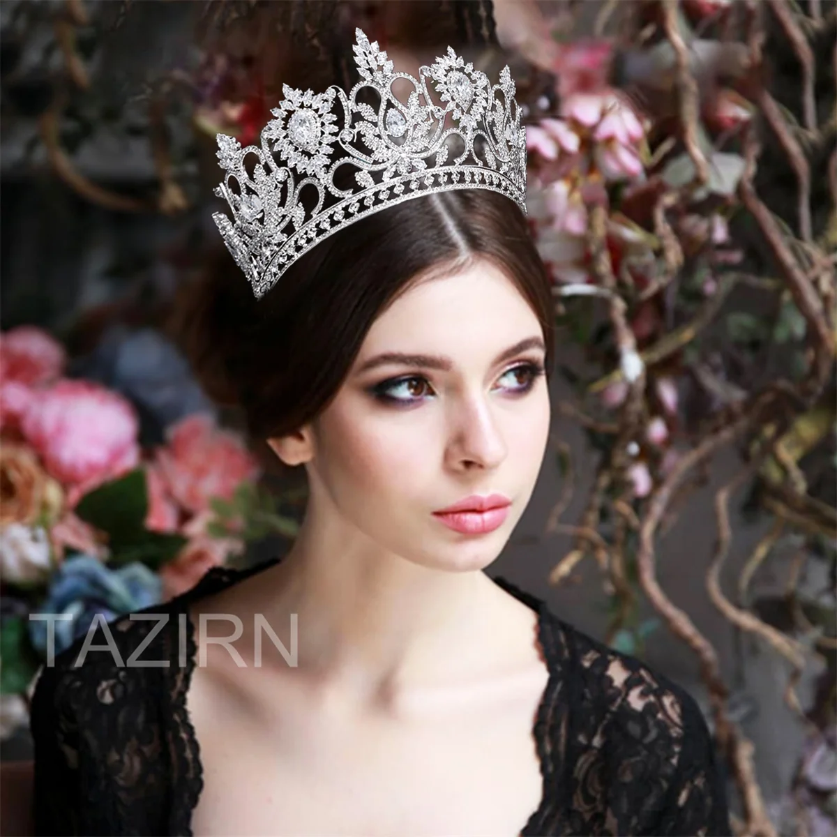 TAZIRN New 5A Zirconia Wedding Big Tiaras for Women Bridal Large Crystal CZ Crowns Luxury Silver Plated Hair Accessories Jewelry