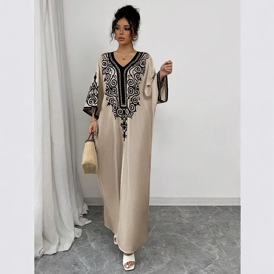 Vestido Maxi con Estampado Floral y Cuello en V, Vestidos Largos Holgados Estilo Boho para Primavera Verano