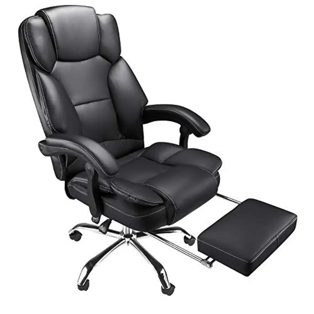 Ergonomic Office Chair Executive Size Seat Armrests Recliner Lumbar Support Foam Padded Headrest Black Easy Assembly Fast