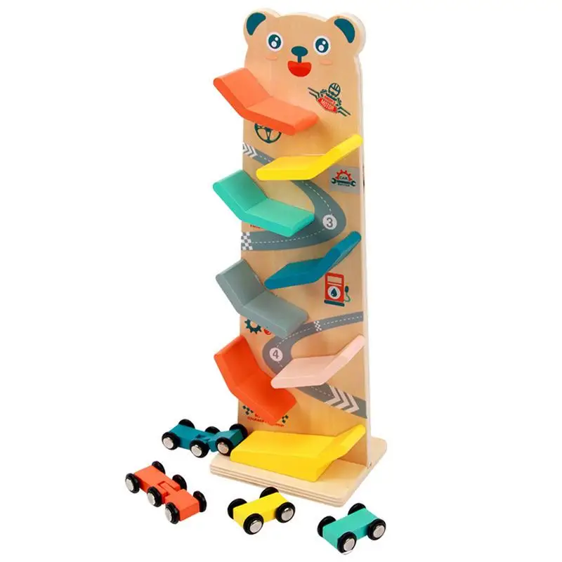 

Race Track For Toddlers Wooden Race Track With Colorful Car Ramps And Little Bear Shape Toy Vehicle Playsets With Eight