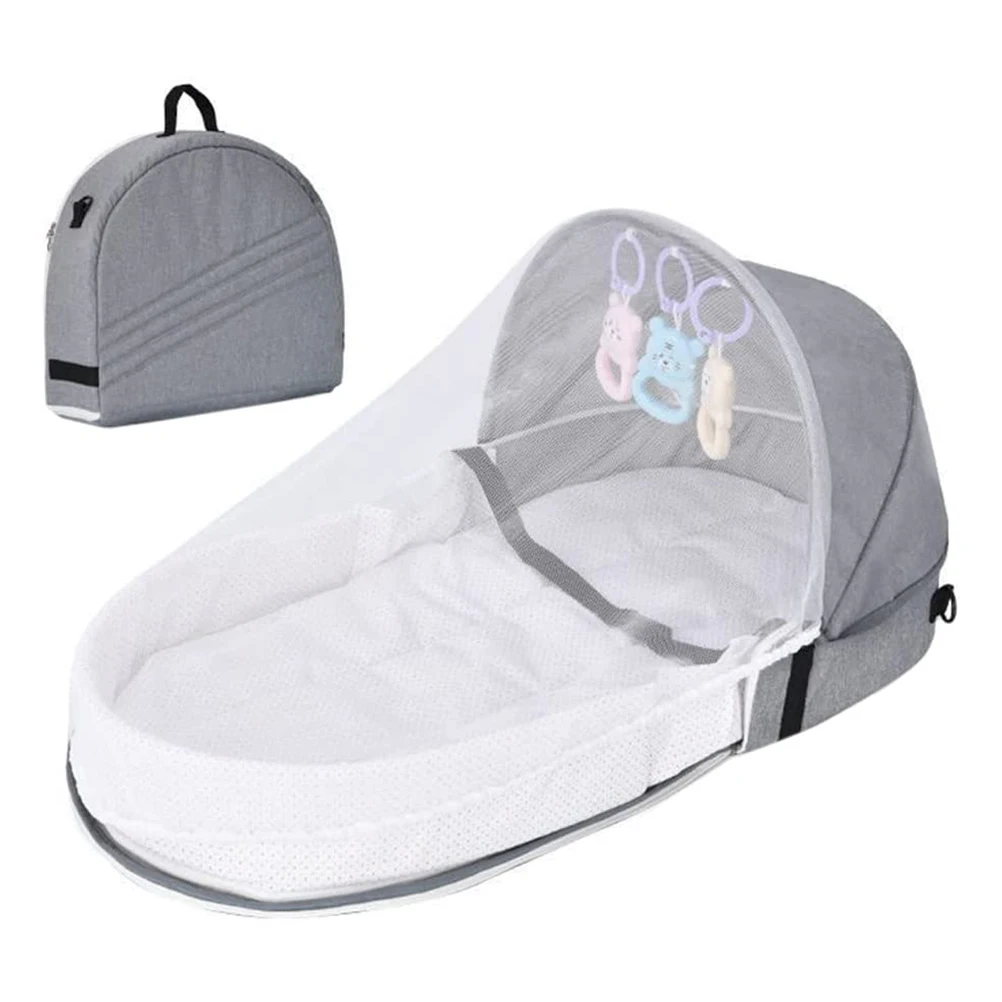 ZK20 Foldable Baby Bed Cribs Newborn Sleeping Nest Travel Bassinet with Mosquito Net Infant Sleeping Basket for 0-24 Months