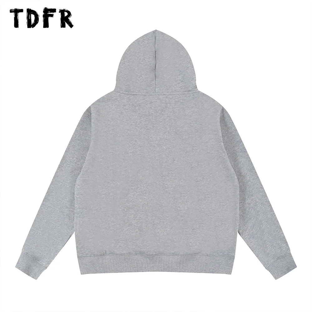 Letter Embroidery Hooded Sweatshirts Mens Front Pocket Streetwear Autumn Winter Fleece Drop Shoulder Long Sleeve Hoodies Men