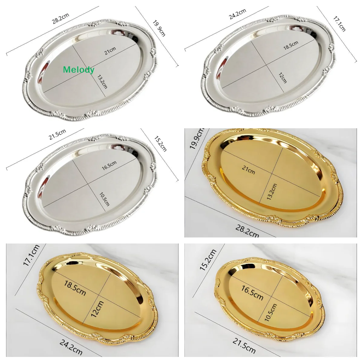 Travertine Tray Oval - ♥Oval Decorative Serving Trays-3 Sizes Gold/Silver