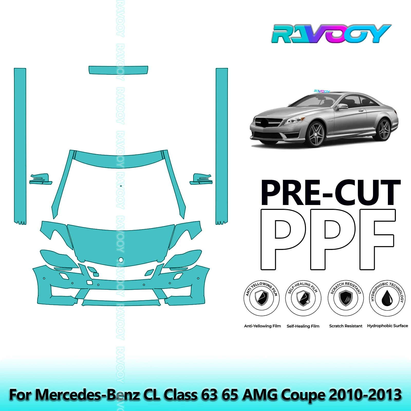 

Front Kit+Rockers Clear Bra Precut PPF Paint Protection Film For Mercedes-Benz CL Class 63 65 AMG Coupe 2010-2013