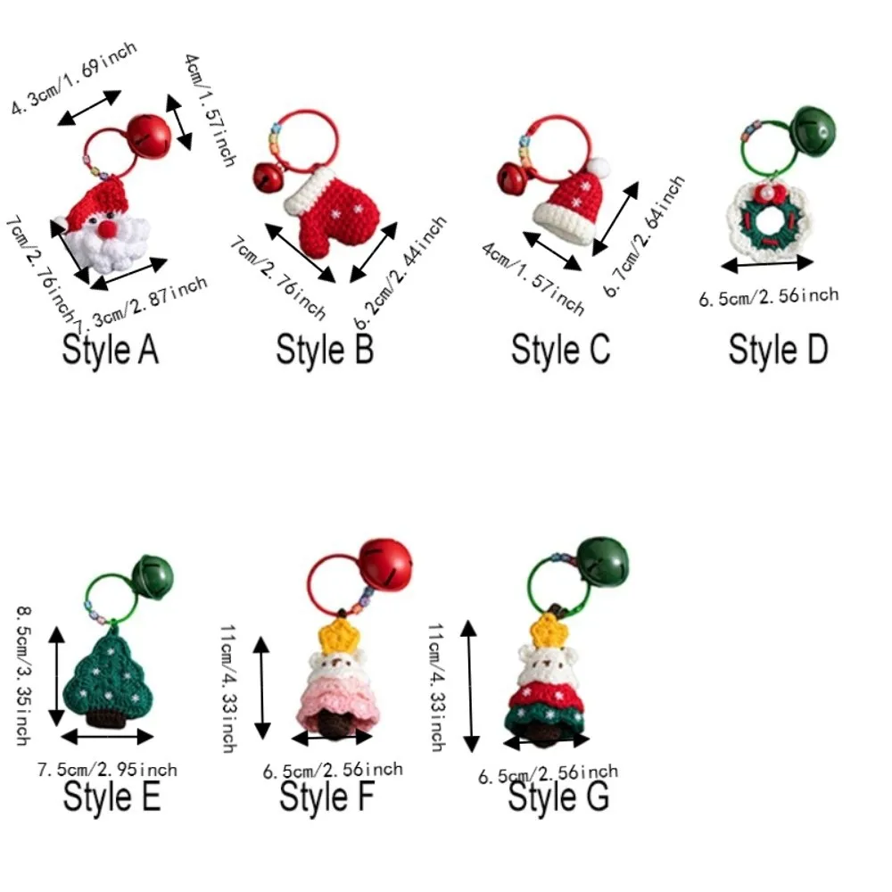 Exquisite handgefertigte Weihnachts-Strickanhänger mit Glöckchen, weicher Weihnachts-Taschenanhänger, Mini-Garn-Weihnachtsanhänger für Freunde – Detail 1