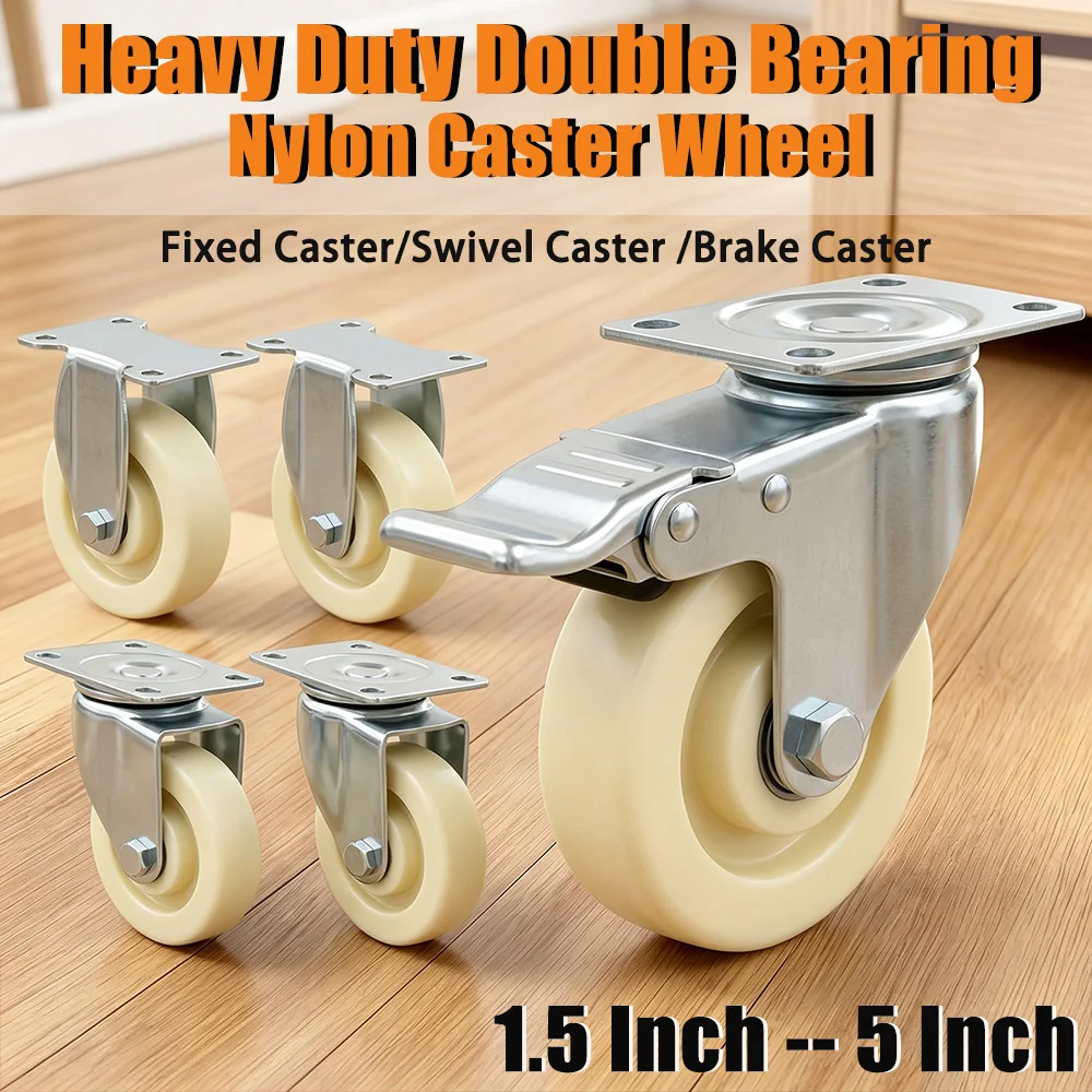 1Pc Nylon Furniture Caster 1.5 Inch 2 Inch 3 Inch 4 Inch 5 Inch Low Noise Fixed/Swivel/Brake Caster Industrial Casters