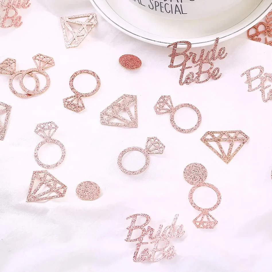 100pcs Bachelorette Party ตกแต่ง Glitter Rose Gold แหวนเพชรกระดาษ Confetti งานแต่งงานตกแต่งตาราง Hen Night เจ้าสาว-Shower