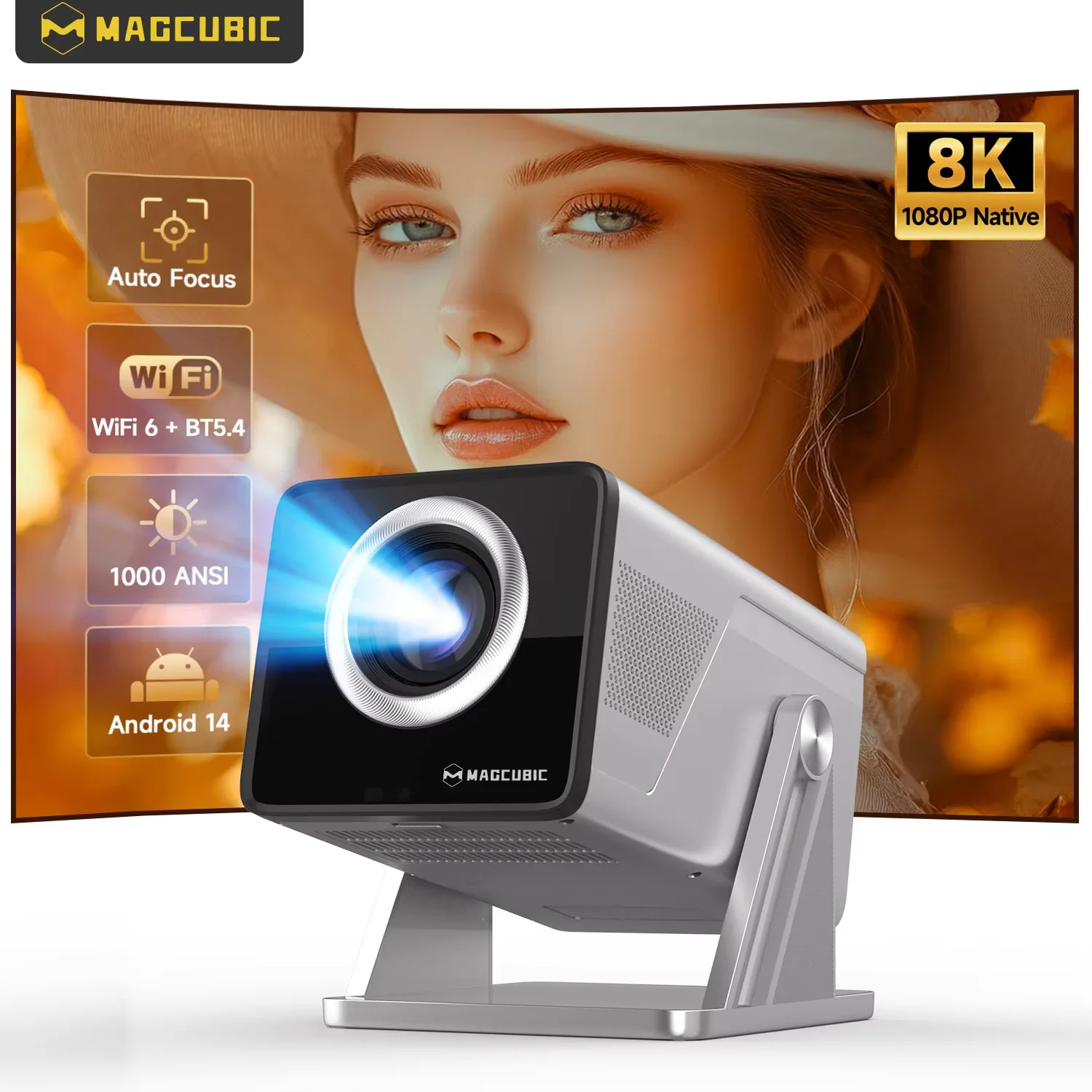 Magcubic X7 Projektor mit Autofokus, Unterstützt 8K-Dekodierung, Native 1080P & 1000 ANSI mit Wifi6 BT5.4 Heimkino-Videoprojektor