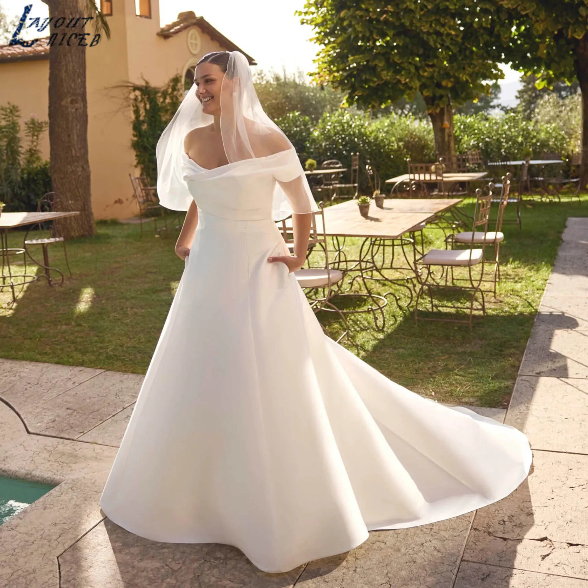 

Minimalism Satin Wedding Dresses Off Shoulder A-line White Simple Bridal Gowns Plus Size Backless vestidos de novia Customized