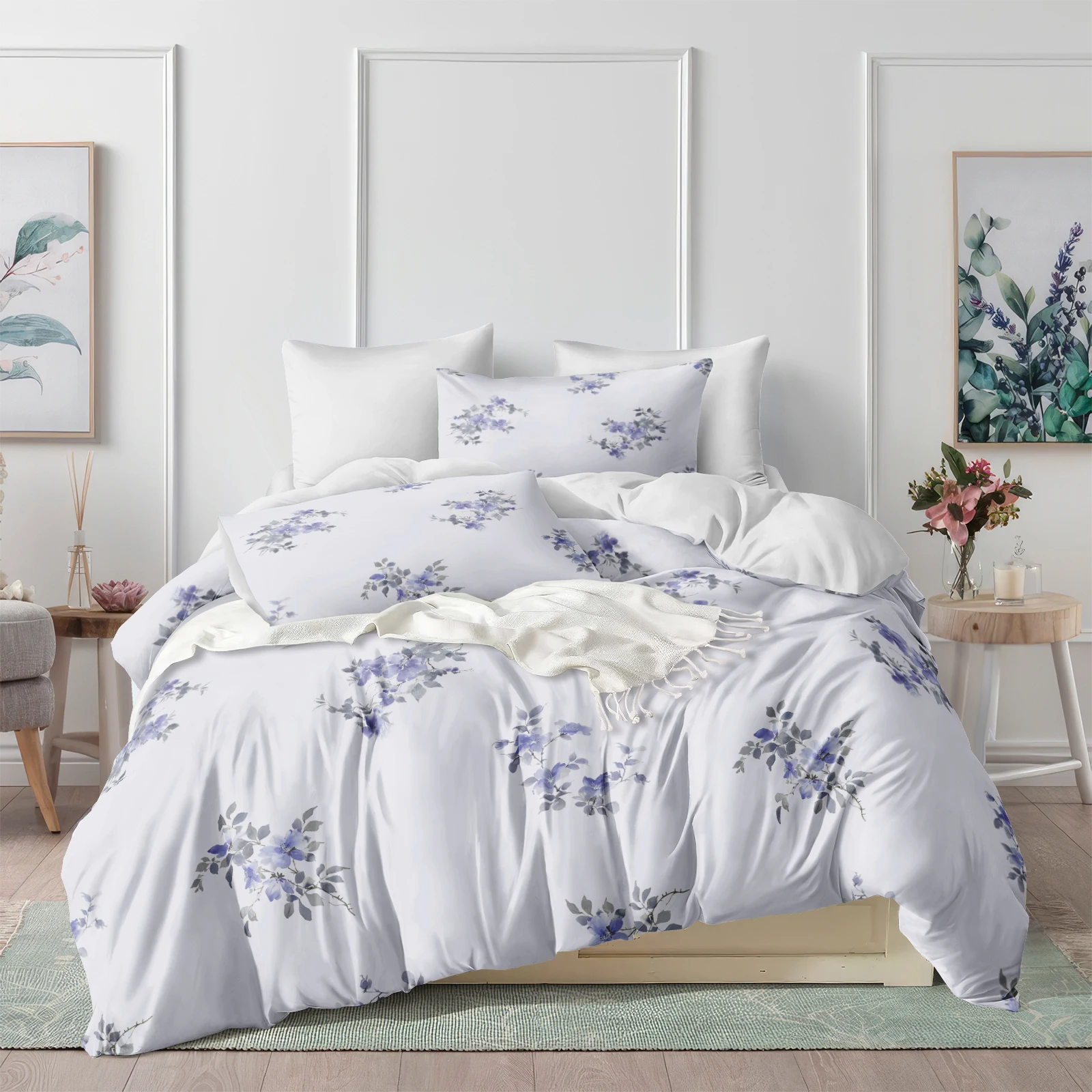 Violet Bed Linen Set Purple Bedings Cover Set Fresh Flower Bedding Set Solid Pure Duvet Quilt Cover Bohemian Bedding