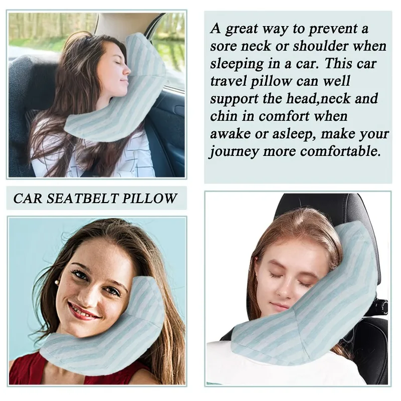 Car Seat Travel Pillow Neck Support Cushion Pad and Seatbelt Adjuster for Kids, Safety Belt Strap Covers Sleeping Pillow