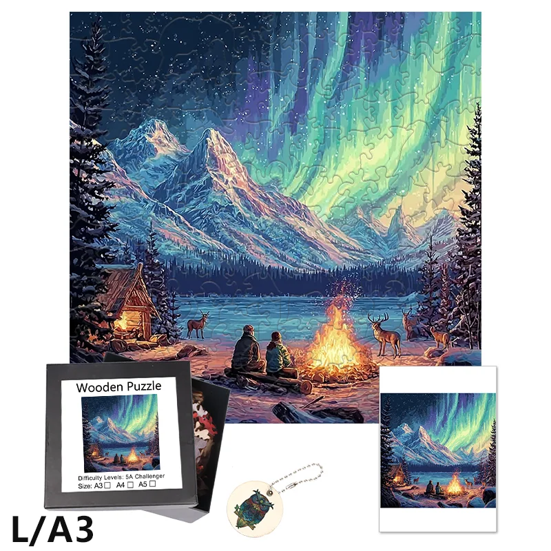 Aurora Snow Scene Wooden Jigsaw Puzzle, Party Leisure and Stress Relief Game