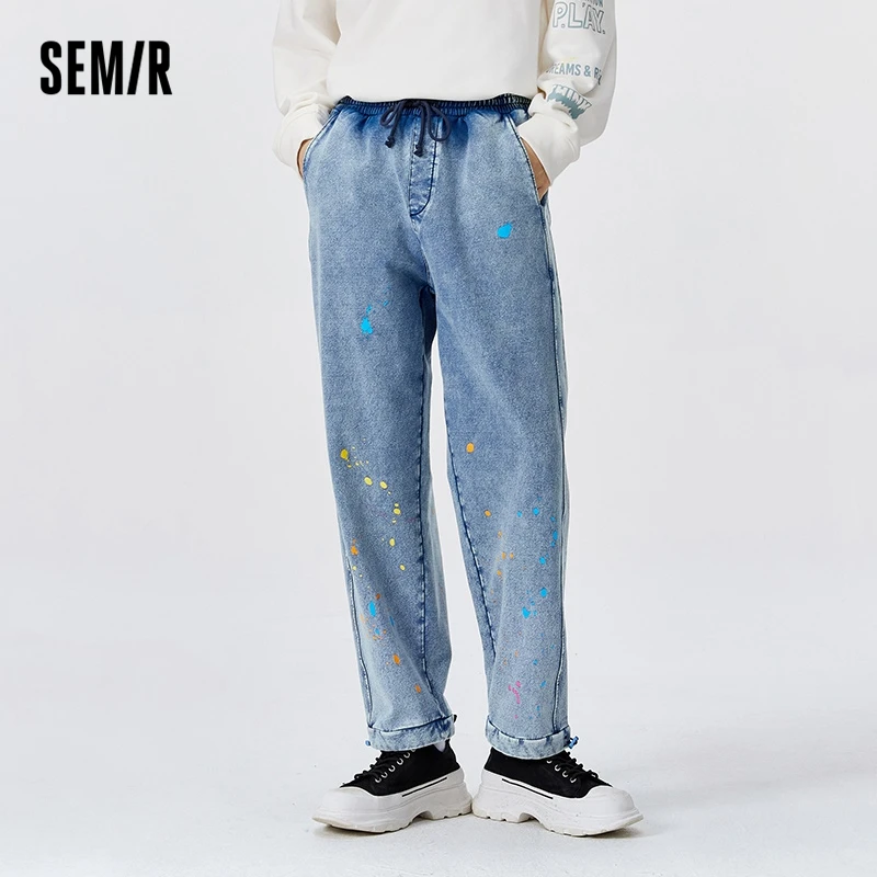 

Semir Jeans Men 2021 Autumn New Trend Ins Contrast Color Splashing Ink Pants American High Street Stretch Trousers