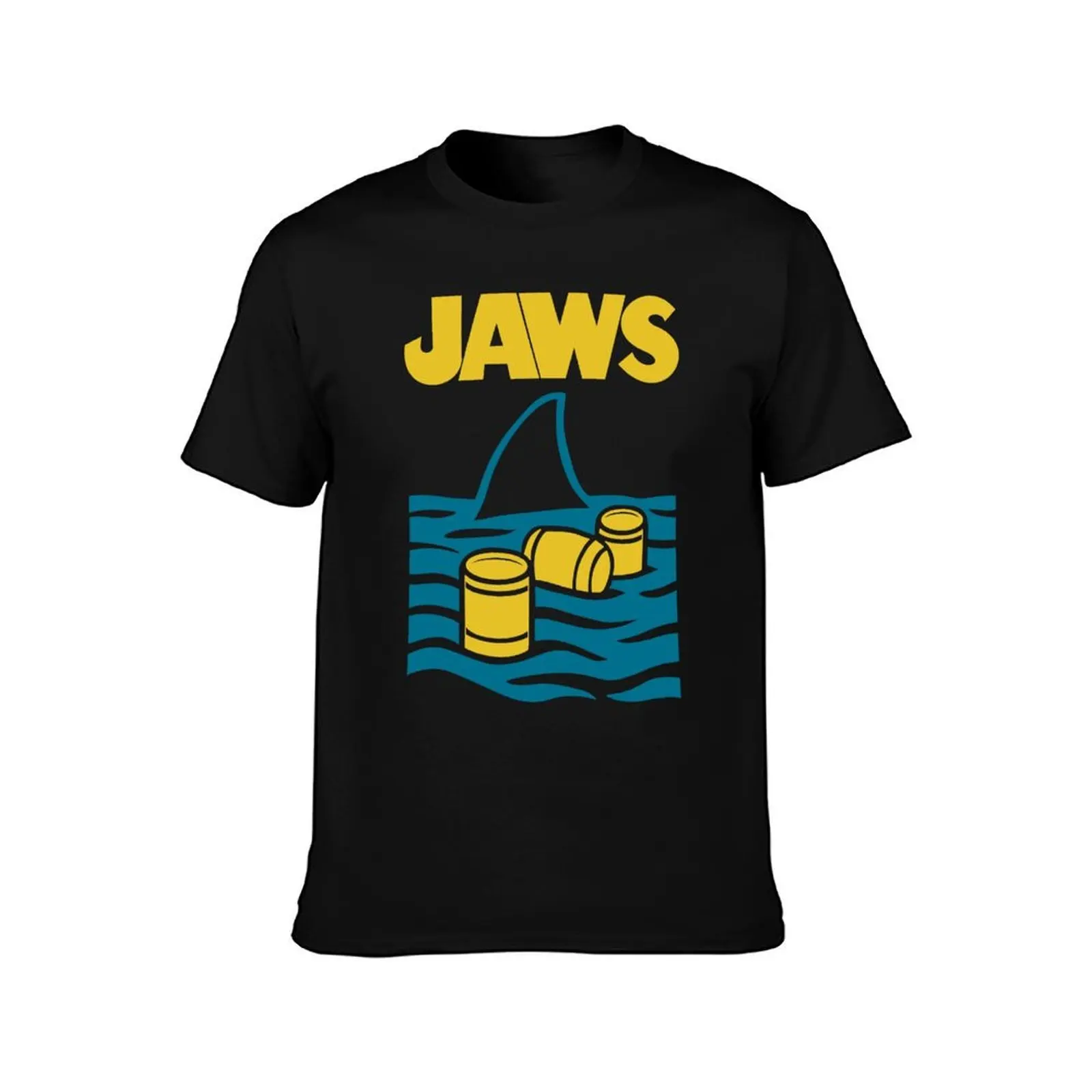 Jaws Movie Barrels T-Shirt, Summer Casual Cotton Tee, Oversized Streetwear Tops, Vintage Graphic Print, Loose Fit Short Sleeve