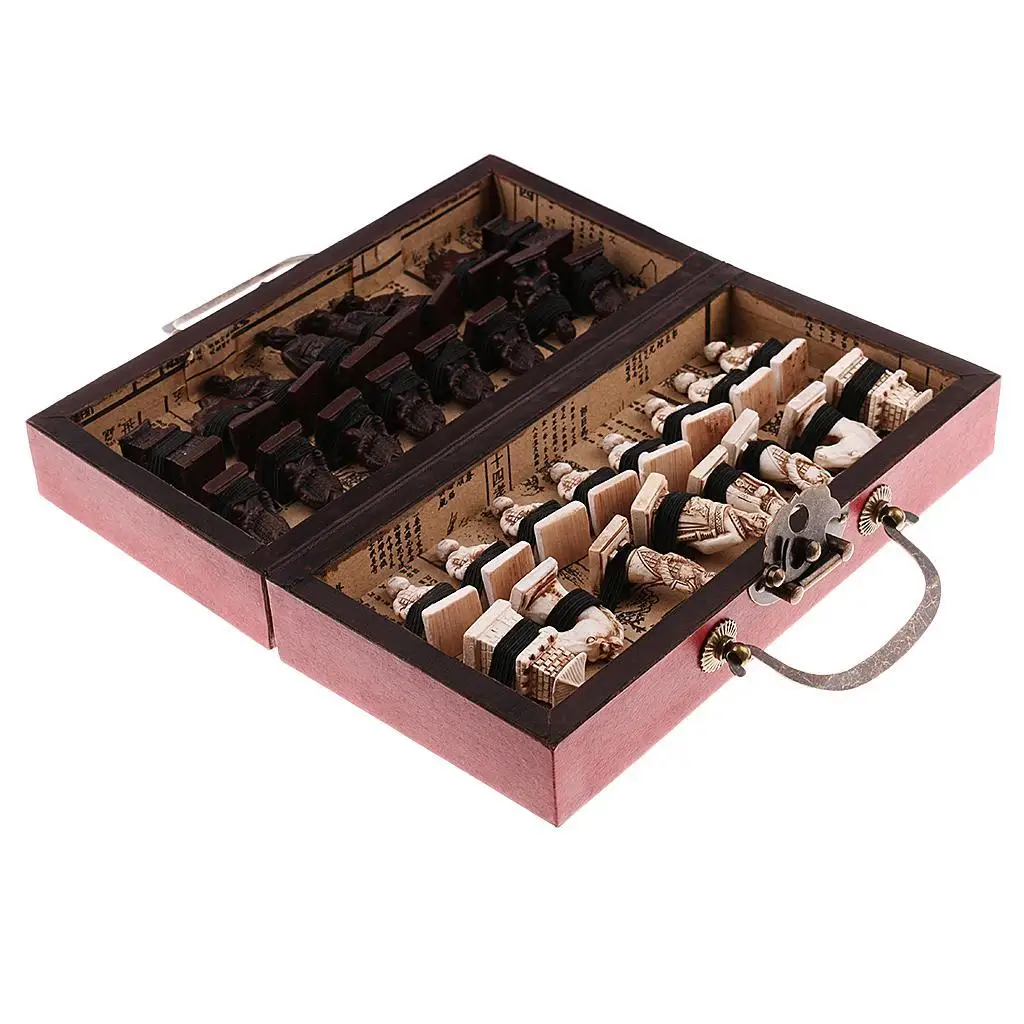 

Small Wooden Chinese Chess Set Foldable Board Portable Antique Board Game for Home Gift Collection