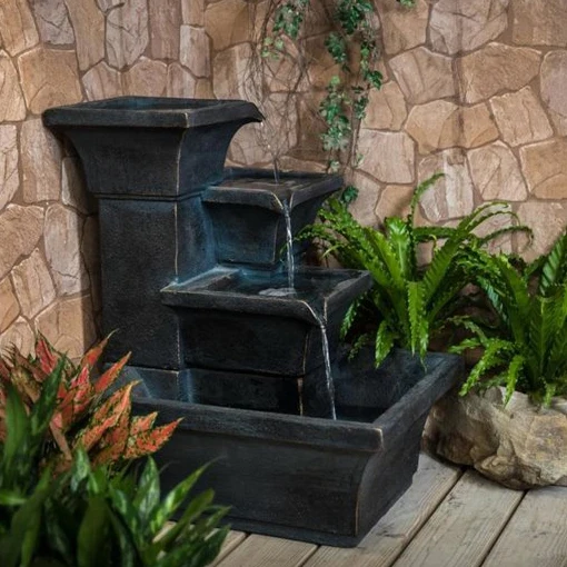 Dropshipping Water Fountain Waterfall Fountain - 4-tier Indoor and Outdoor for Home Garden Home Decoration Resin Feng Shui