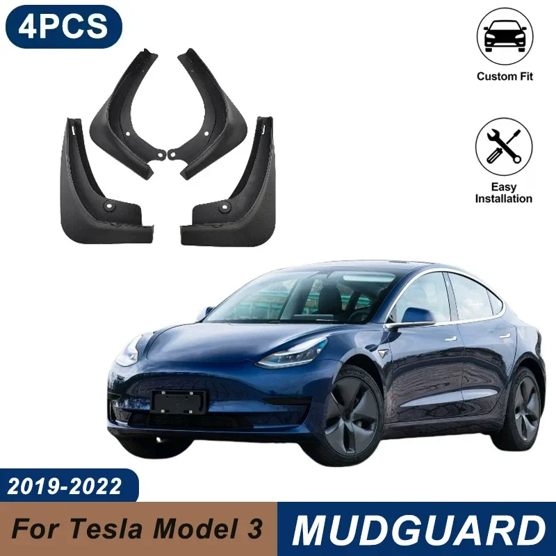 4PCS Car Mud Flaps For Tesla Model 3 2019-2022 Waterproof Anti-Splash Fender Mudguards Auto Exterior Accessories