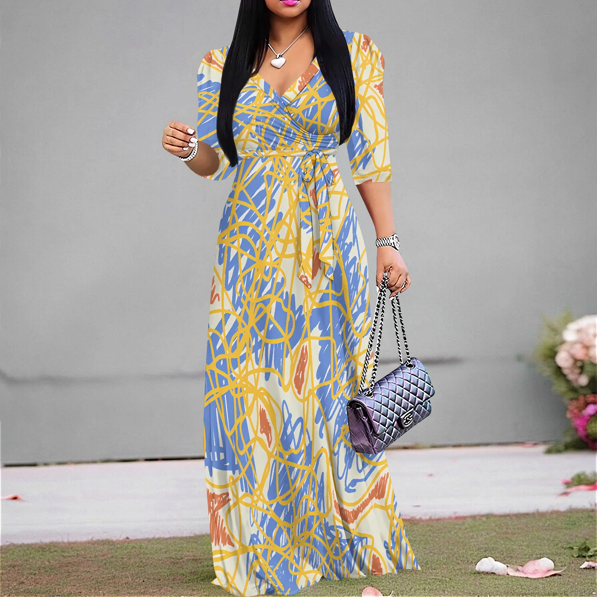 

Women's Polka Dot Maxi Dress Flowy Yellow Black Summer Playful