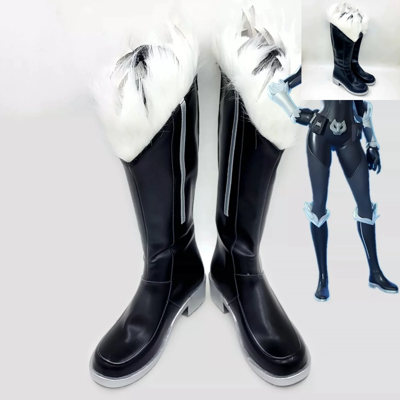 Black Cat Cosplay Shoes Boots Halloween Party Handmade Faux Leather Fort night Cosplay Boots