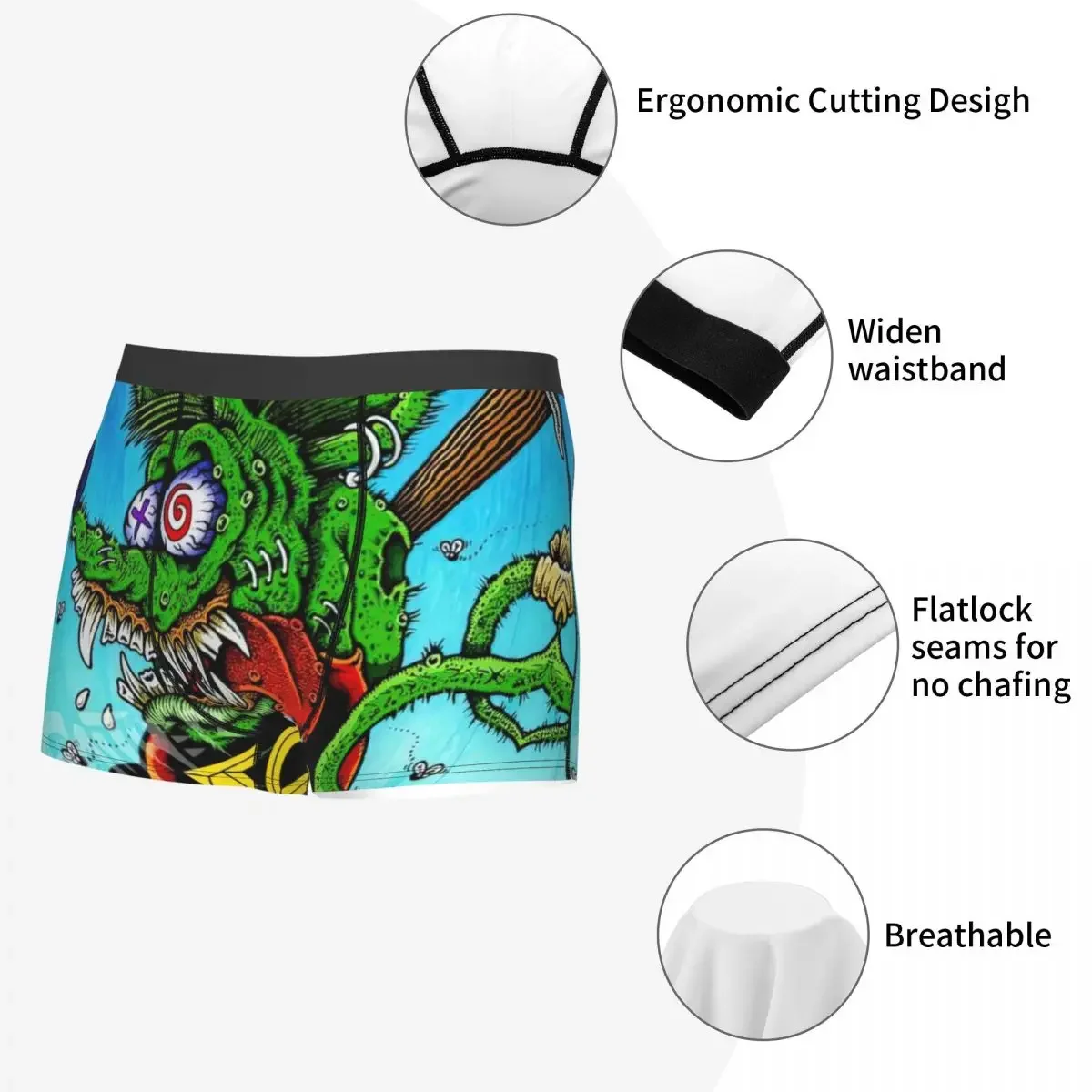 Masculino The Rat Fink Anime Boxer, Cuecas engraçadas dos desenhos animados, Roupa interior macia, Cuecas Shorts