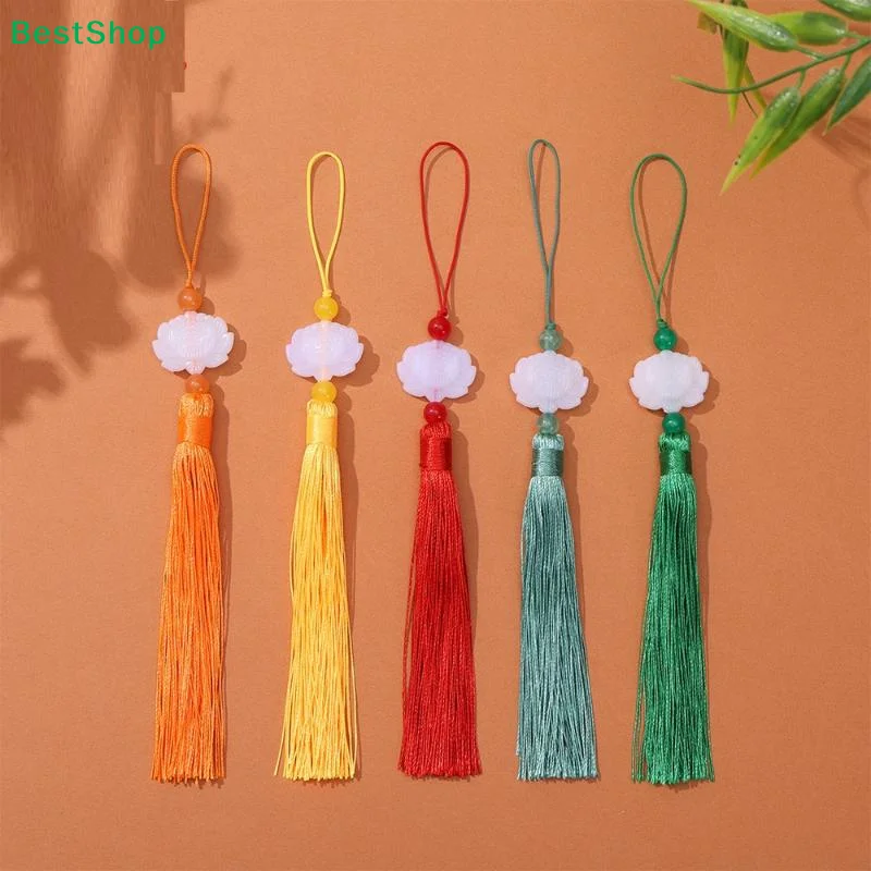 〔R〕Handmade Colorful Lotus Tassel Pendants With Soft Silky Fringe White Resin Decor For Car Bags Home Decor Gifts