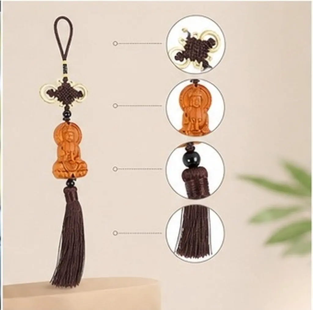 Wood Guanyin Car Hanging Pendant Elegant Traditional Chinese Buddha Statue Car Interior Decor Zen Feng Shui Blessing Ornament