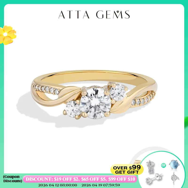 

ATTAGEMS 925 Sterling Silver Three-stone Moissanite Ring Women D VVS1 0.5CT Twisted Band Sparkling Engagement Gift Fine Jewelry