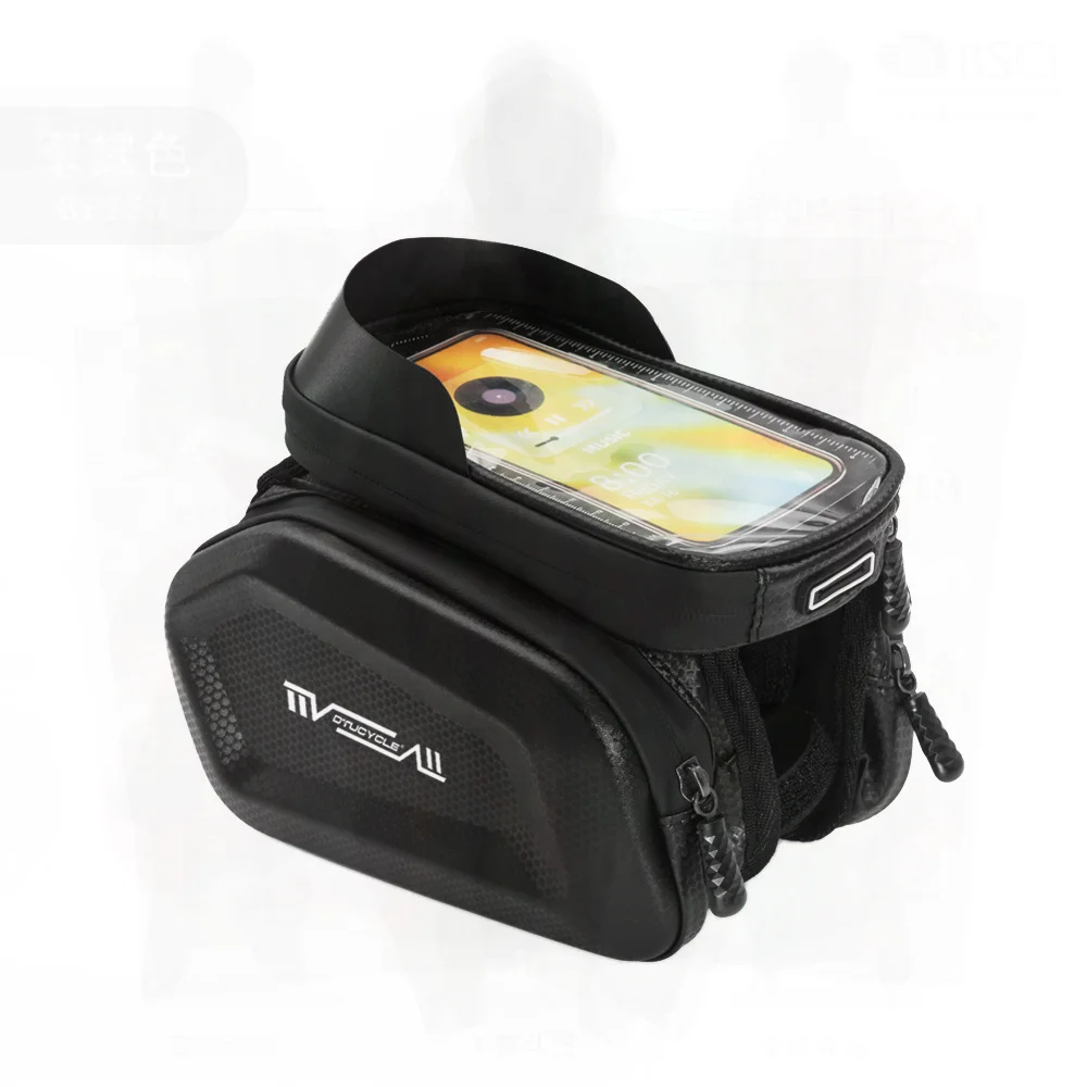 

DTUCYCLE Mountain Bike Front Beam Bag EVA Hard Shell Double-Sided Waterproof Touch Screen Mobile Phone Top Tube Saddle Bag 2L