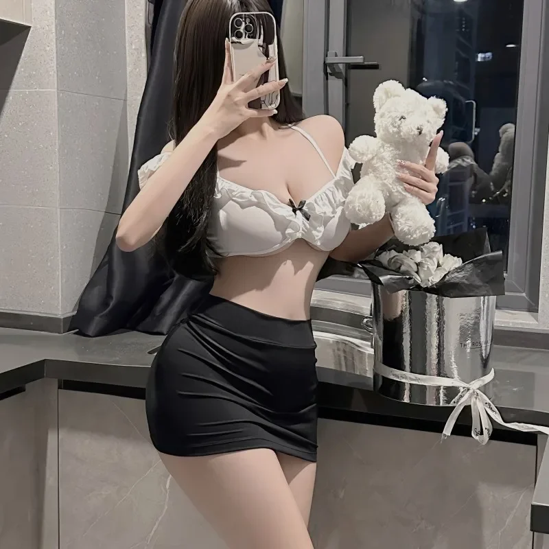 

Ролевая секретарша, разделенный наряд, униформа, соблазнительная сумка, юбка на ягодицах, комплект без снятия, фетиш, анальное сексуальное женское белье, новинка 2024 г.