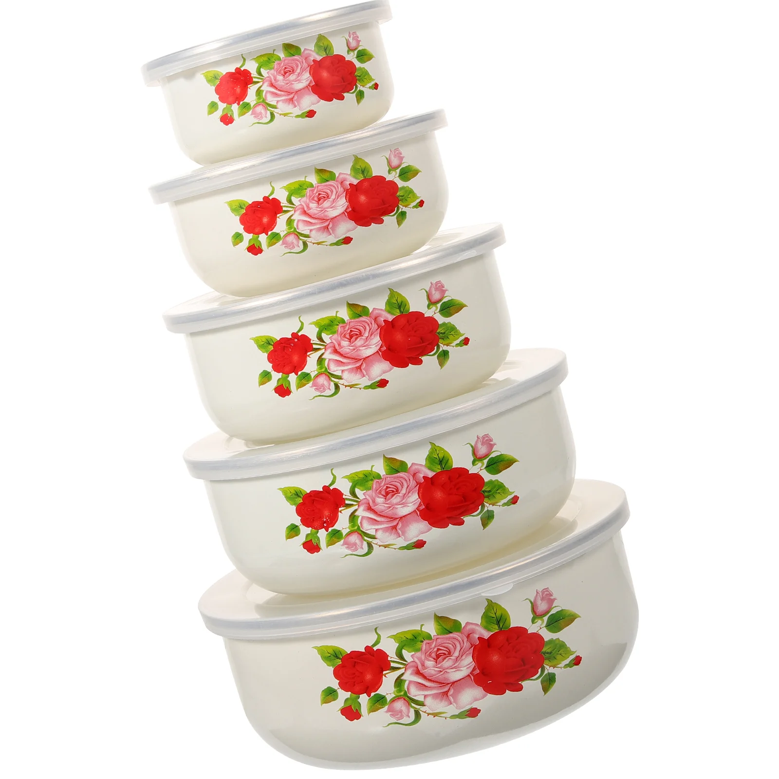 

5 Pcs Enamel Covered Bowl Noodle Bowls Food Metal Mixing with Lids Containers Instant Plastic Soup Serving Child