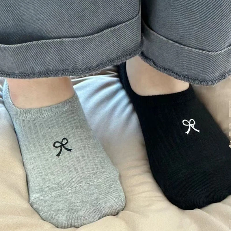 Cute Invisible Short Boat Socks Girls Summer Bowknot Socks Women Japanese Style Solid Color Boat Socks Ankle Low Female Socks