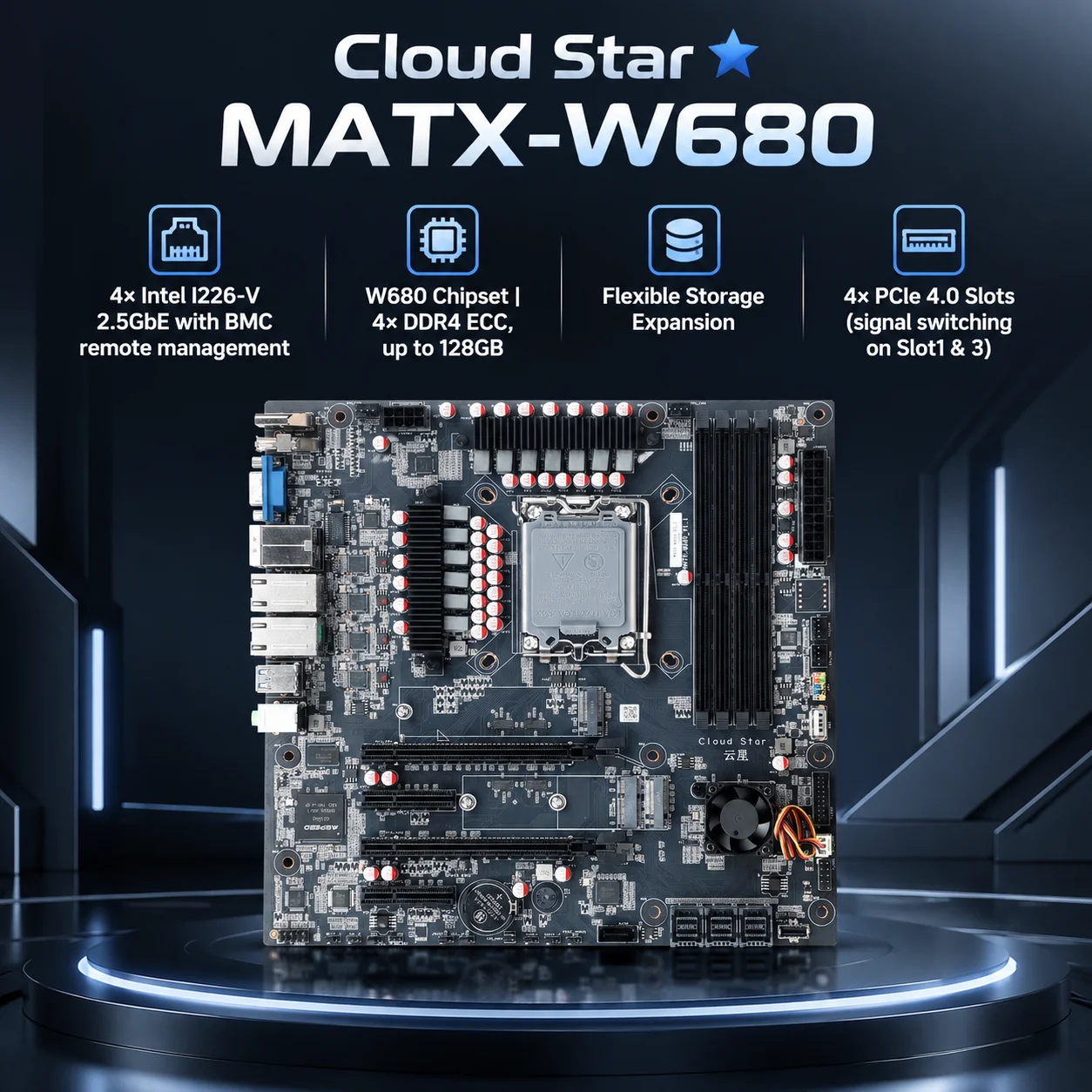 W680 M-ATX Server Motherboard | 4×Intel I226-V 2.5GbE BMC, ECC DDR4 128GB, Multi Storage for NAS & Virtualization