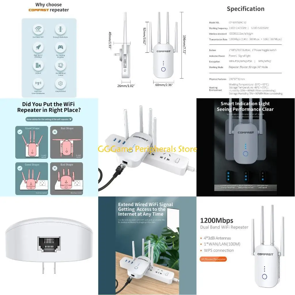 

U55B Say Goodbye to Dead Zones with this Reliable WiFi Extender 1200Mbps Multiple Modes Fast Connection