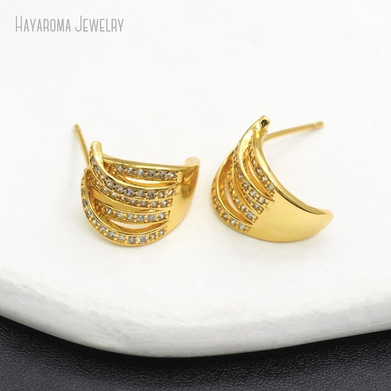

5Pcs Wholesale Copper Metal Cubic Zirconia Invisible Setting Gold Color Geometric Earrings ER54091