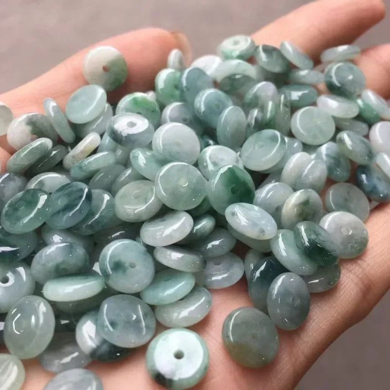 10PC Jade Button Doughnut Beads Natural Emerald Accessories DIY Bangle Jewellery Fashion Hand-Carved Necklace Luck Amulet