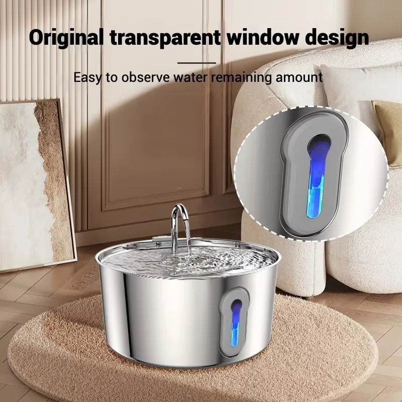 Hot Sale Ultra Quiet Wireless Charging LED Stainless Steel Smart Sensor Automatic Pet Water Fountain App Control