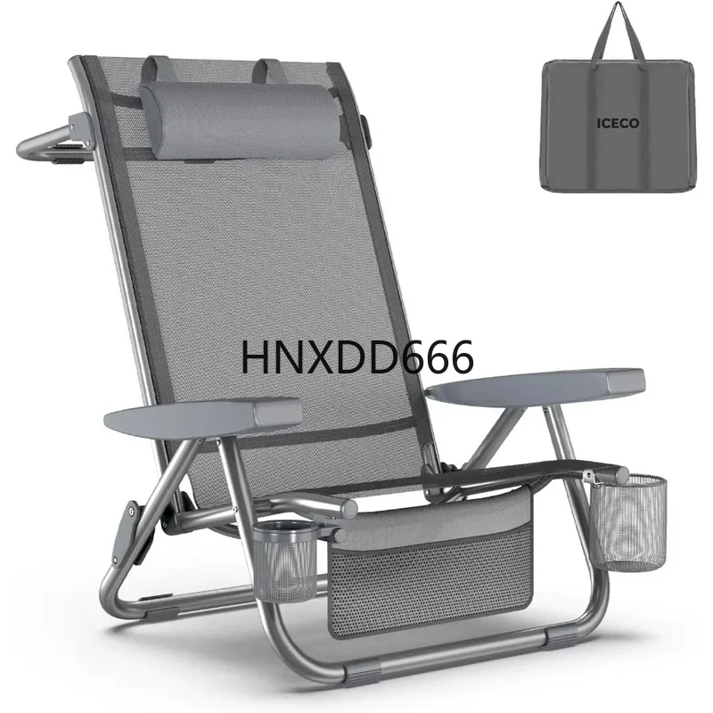 

Adjustable High Back Beach Chair for Adults, 5-Position Reclining with Headrest, Foldable Design for Easy Transport