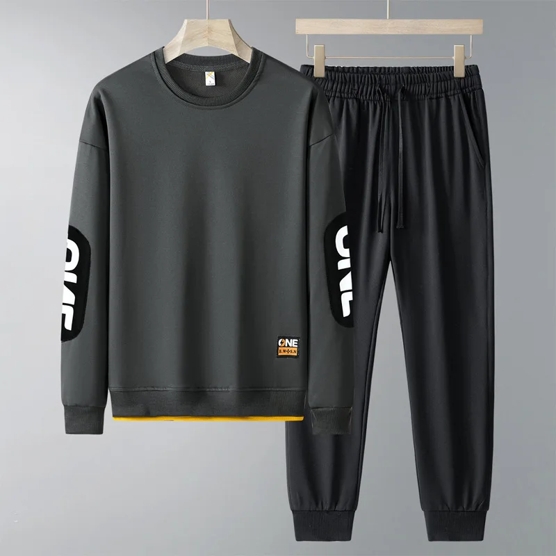 2024 Autumn New Men Long Sets Hip Hop Fashion Tracksuit Sweatshirt and Joggers Two Piece Set Men Patchwork Streetwear Outfit Set